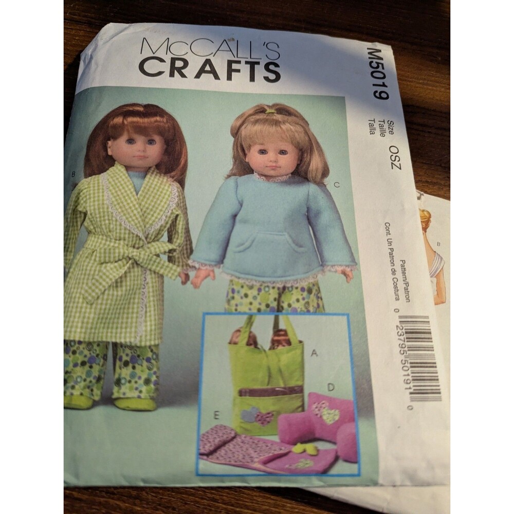 Vtg 2006  Mc Calls Crafts 18" Sleepover Pjs With Sleeping Bag,Pillo,W, Tote And